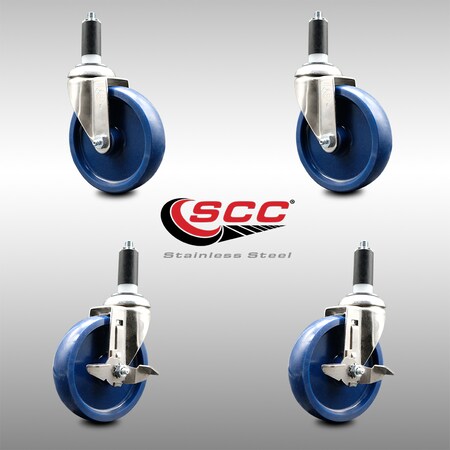 Service Caster 5 Inch 316SS Solid Poly Swivel 1-1/4 Inch Expanding Stem Caster Brake SCC, 2PK SCC-SS316EX20S514-SPUS-2-TLB-2-114